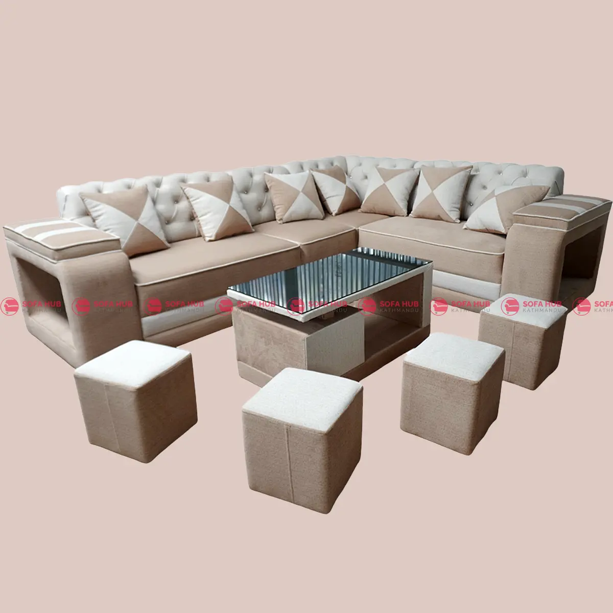 L Sofa - Plain Creamy Design