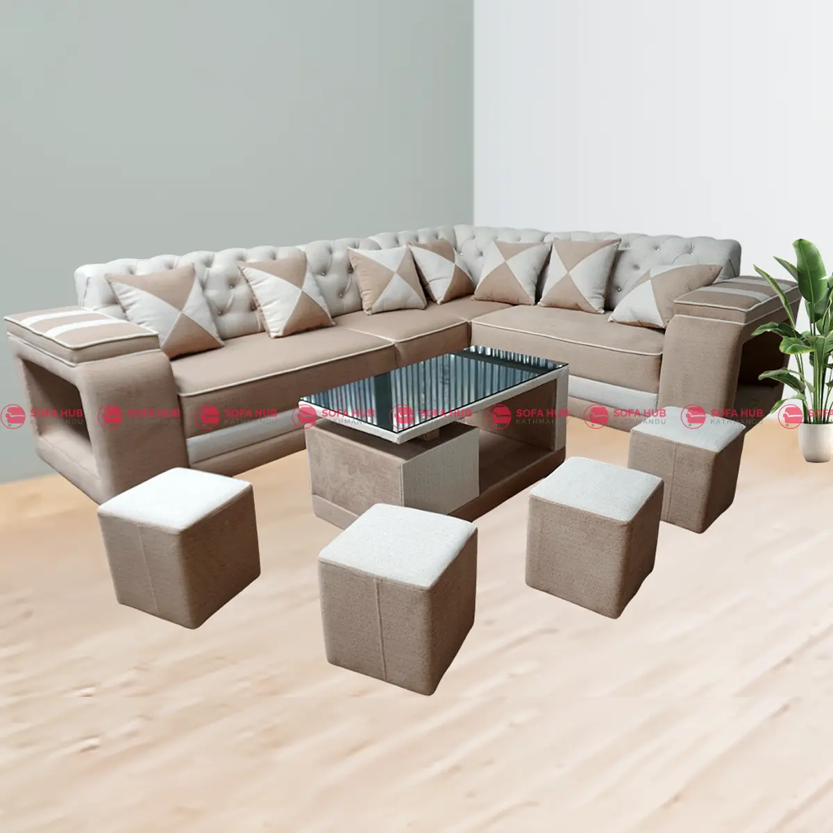 L Sofa - Plain Creamy Design