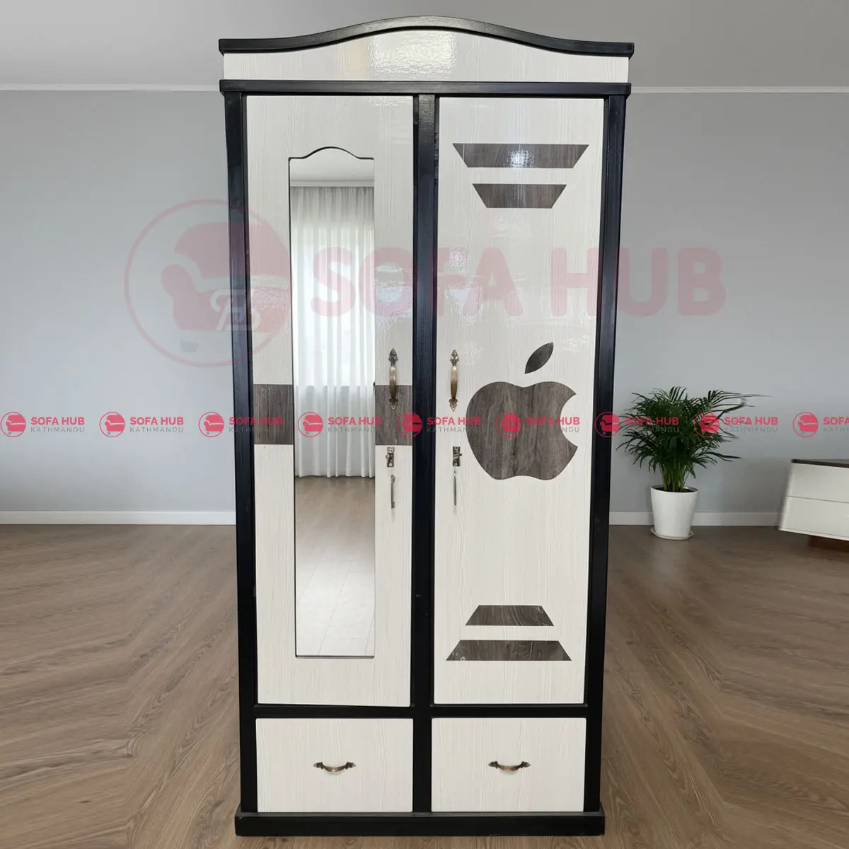 Apple Design Wardrobe with Mirror & Storage Drawers