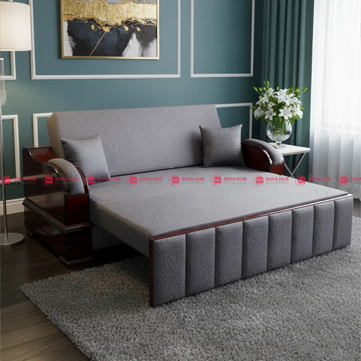 Folding bed with sofa