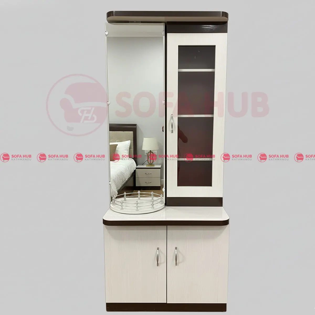 Wooden Dressing Table with Mirror and Storage