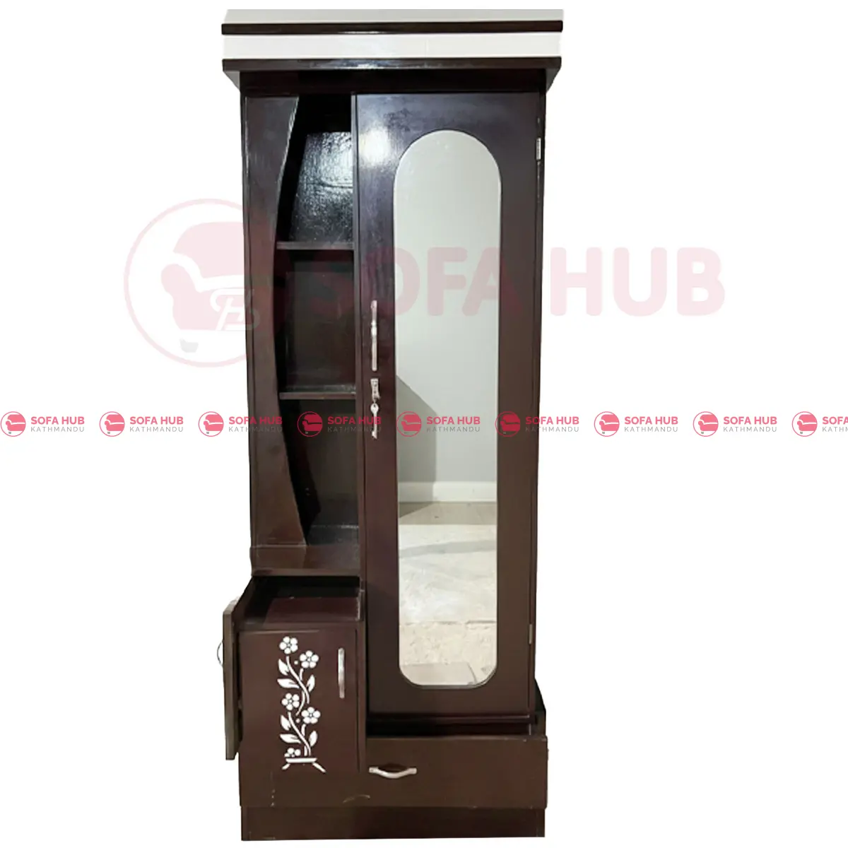 Wooden Dressing Table with Mirror & Storage