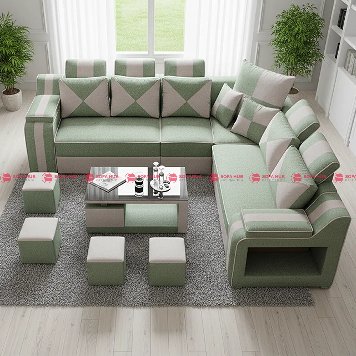 New Design Green L Sofa