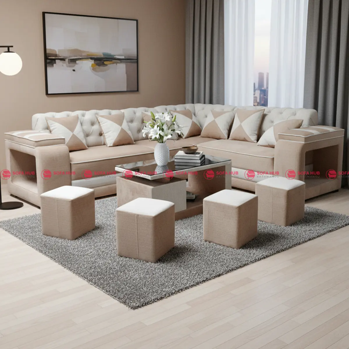 L Sofa - Plain Creamy Design