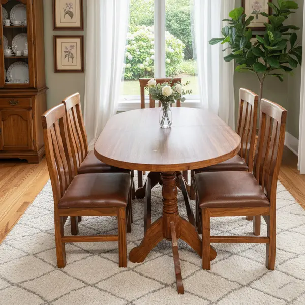 Premium 4-Seater Round Sisau Wood Dining Table