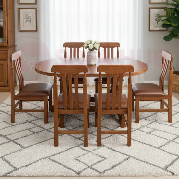 Premium 6-Seater Round Sisau Wood Dining Table Set