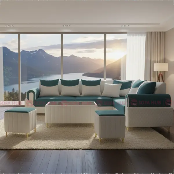 Green L modular sofa