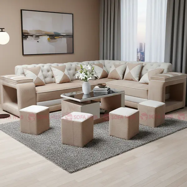 L Sofa - Plain Creamy Design